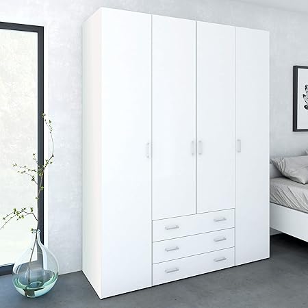 Tvilum Armoire Avec 4 Portes 3 Tiroirs 200 Haute Blanc Brillant H 200 4 X L 154 X P 49 5 Cm Amazon Fr Cuisine Maison