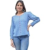 Yash Gallery Women's Tunic Top Full Sleeves Geomatrical Printed Regular Summer Girls Casual Top for Summer
