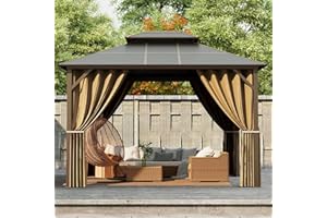 Kingdura Hardtop Gazebo 10'x12' with Double Polycarbonate Roof Canopy, Outdoor Gazebo with All-Weather Resistant Aluminum Frame Permanent Pavilion, UV Blocking for Patio Lawn Garden (Brown)