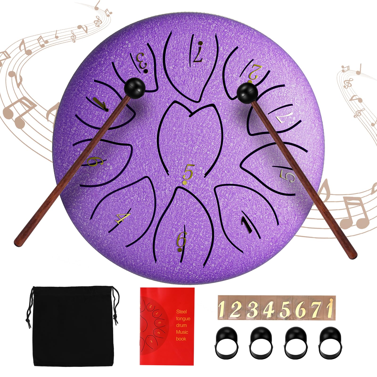 Rain Drum for Outside Garden,6 Inch 11 Notes Steel Tongue Drum Instrument Steel Drum Set with Drumsticks,Stand Meditation Yoga Musical Education,Best Gift for Adult& Kids(Purple)