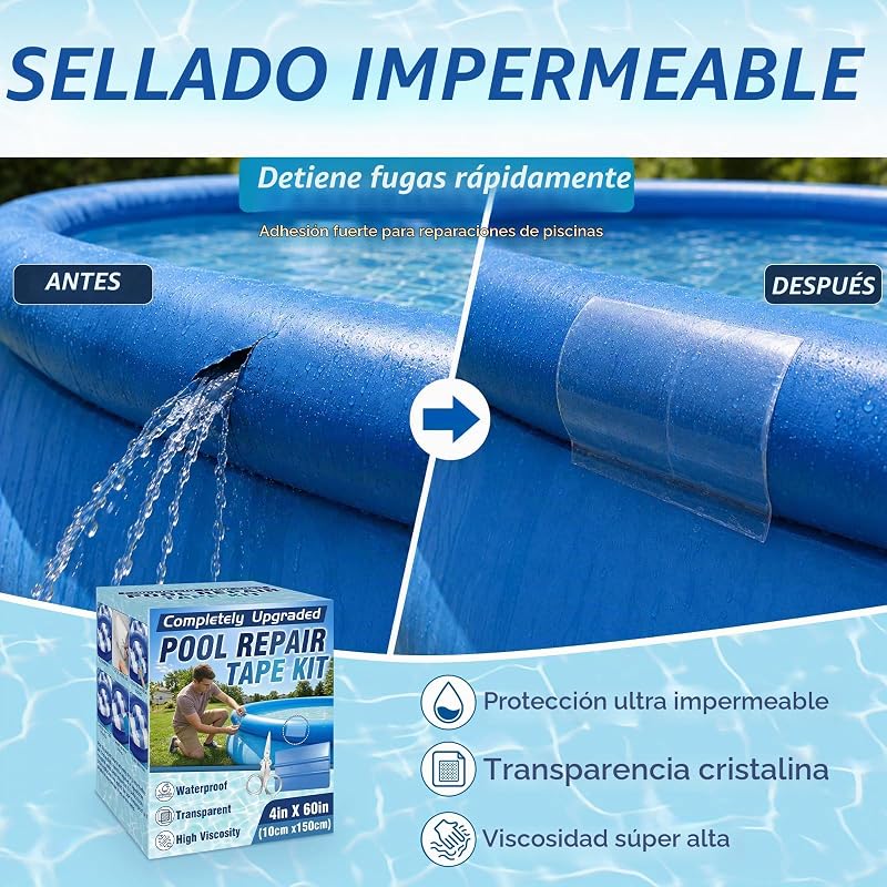 Parches Piscina 10x150cm PVC Cinta Reparación Transparente