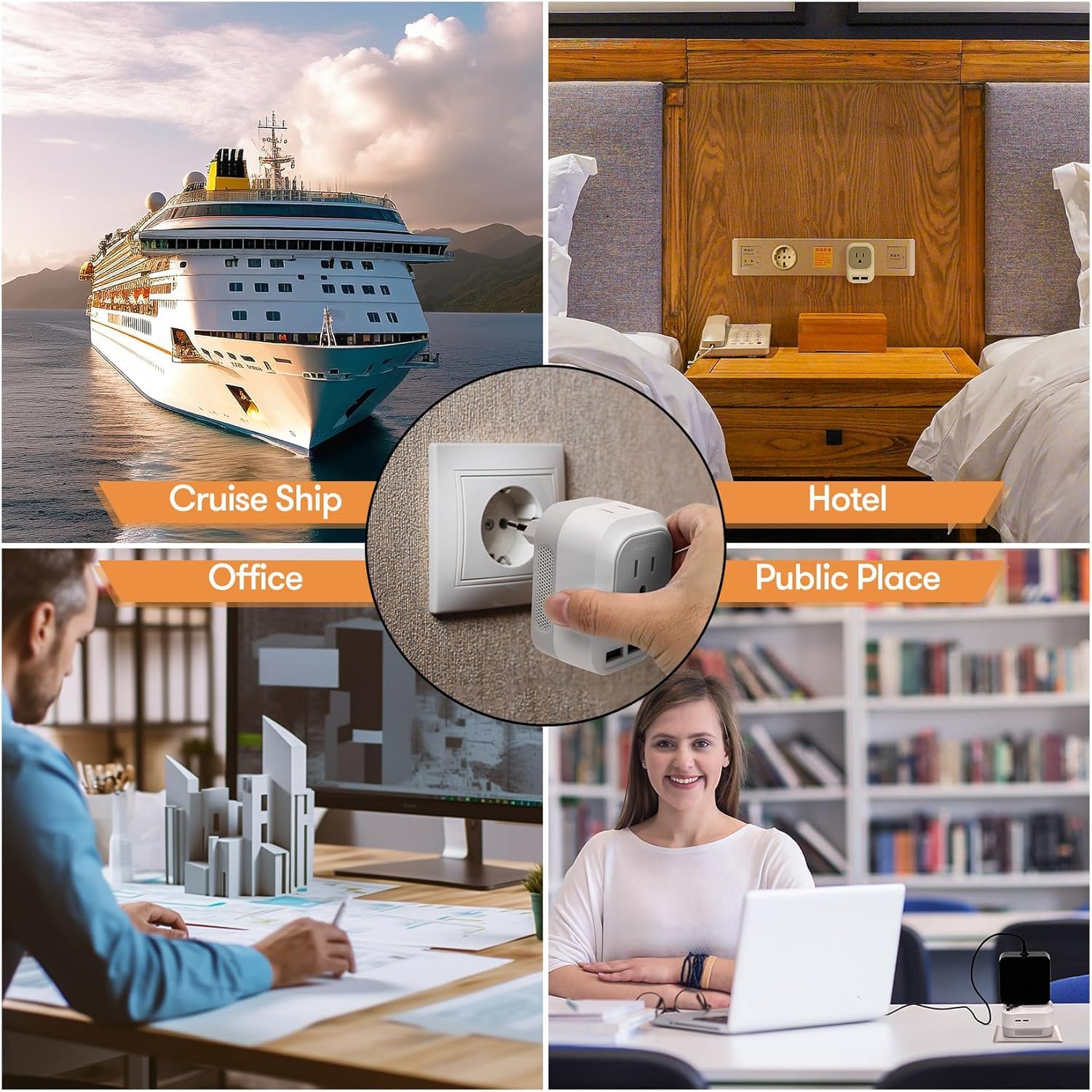 220V to 110V Voltage Converter with 2 USB Port 2 USB C International Power Adapter European Universal Travel Plug Adapter for US to Most of Europe, France, Germany, Italy Spain Etc (Grey)
