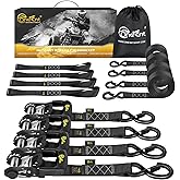 Onesnt 4Pcs Ratchet Strap Tie Down Kit | 1.6”x 10FT Heavy Duty Ratchet Straps with Padded Handles+Coated S Hooks+Soft Loop Tie-Downs -6000 Pound Break Strength