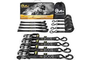 TOBUMO 4Pcs Ratchet Strap Tie Down Kit | 1.6”x 10FT Heavy Duty Ratchet Straps with Padded Handles+Coated S Hooks+Soft Loop Tie-Downs -6000 Pound Break Strength