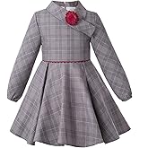 Pettigirl Autumn Winter Toddler England Gray Gird Trendy Long Sleeve Casual Girl Dress Outfit with Headpiece