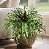 Muhanjia Polyester Artificial Boston Fern Bush,Set of 4,Fake Fern Hanging Plants UV Resistant That Look Real for Outdoors and Home Decor. (39" 4Pcs-Green)