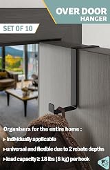 Menz Over Door Hanger Set of 10 Black Holds 8KG Non-Slip 3.6/4.6 cm view 2