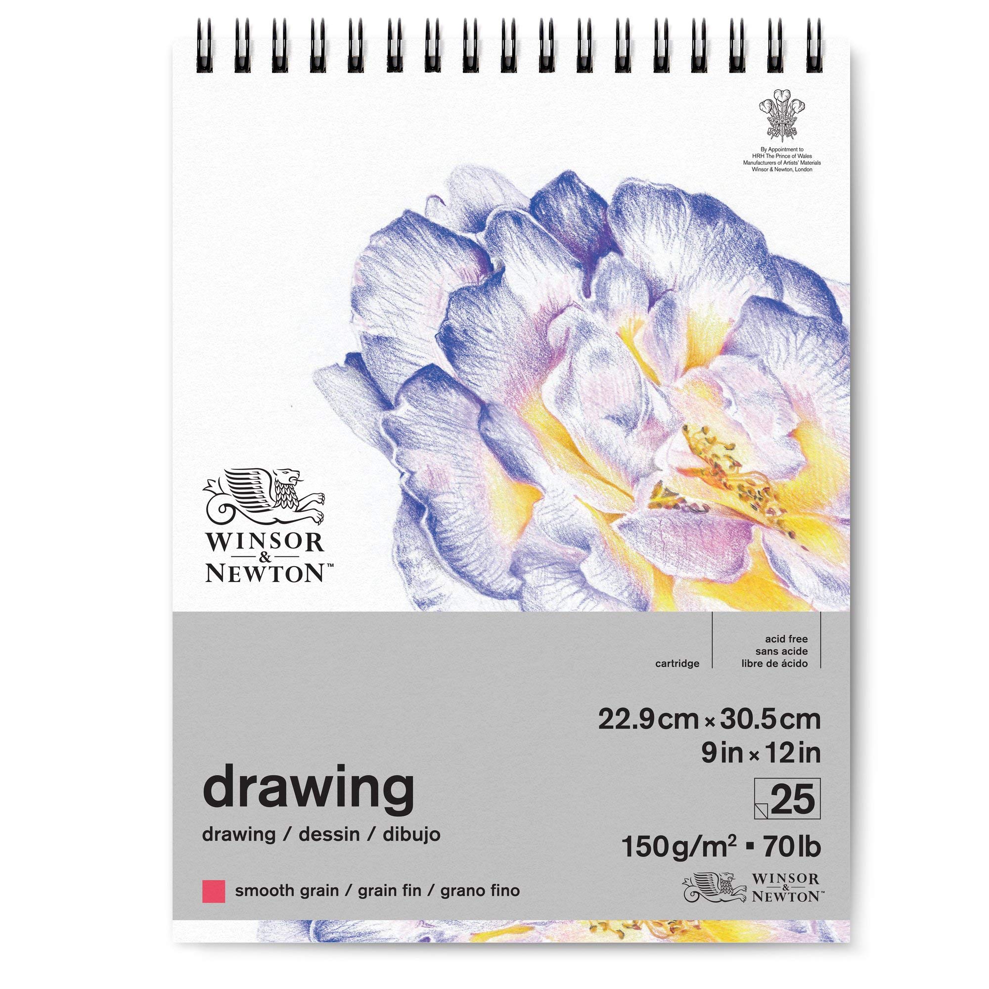 Winsor & Newton Drawing Paper, Natural White, 22,9 x 30,5 cm-25 Blatt Zeichenpapier mit Spiralbindung