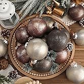 PullCrease 15 Pcs Neutral Textured Christmas Ball Ornaments 3.15 Inch Matte Rustic Brown Champagne Gold Bronze Xmas Baubles Vintage Modern Christmas Decorations for Tree Wreath Holiday Decor(Textured)