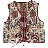 GORGLITTER Women's Western Cardigan Floral Boho Vest Sleeveless Tie Front Trendy Country Concert Cowgirl Outfits Red Medium