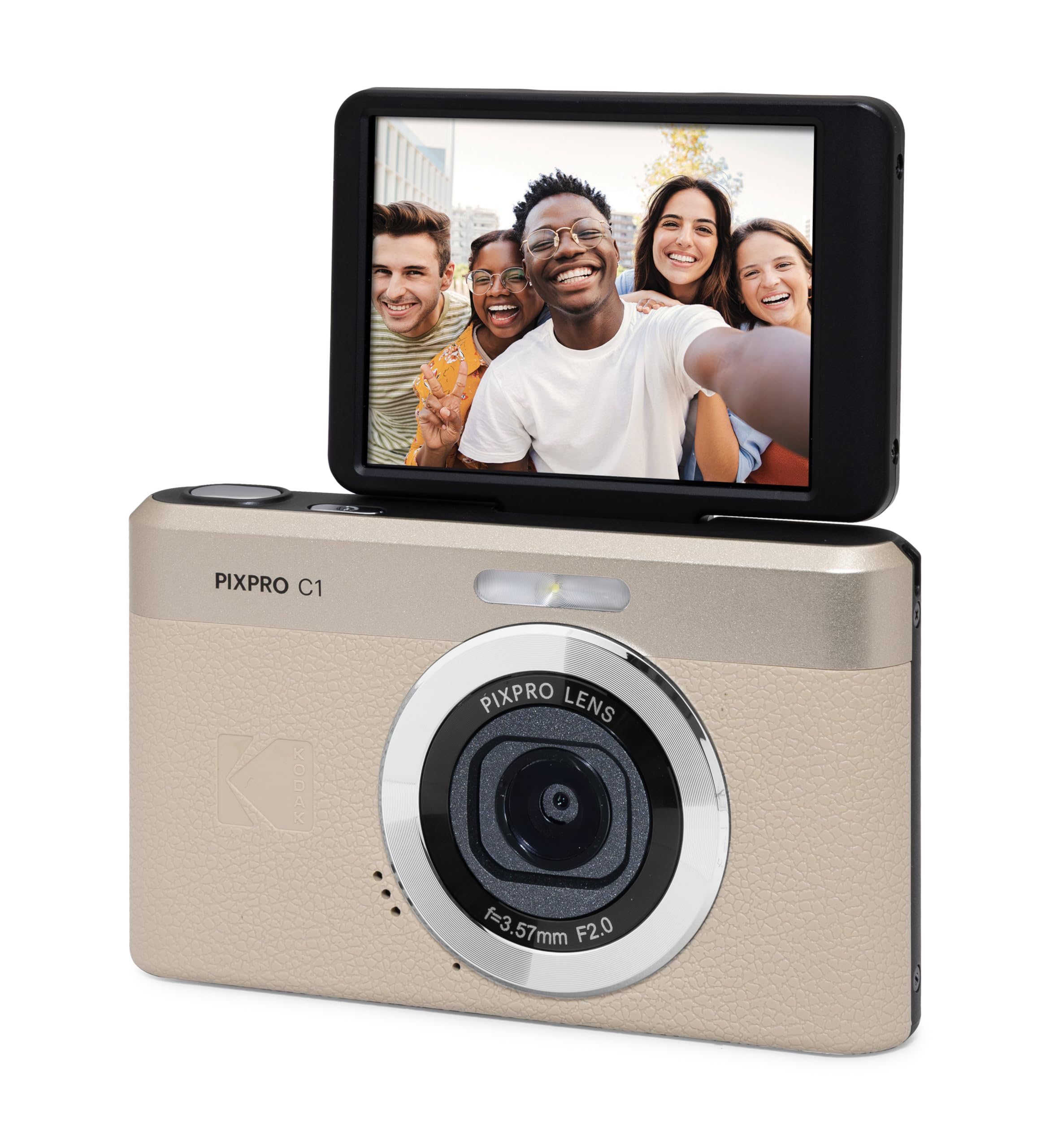 Kodak PIXPRO C1 Friendly Zoom Digital Camera - 13MP Compact Point and Shoot with 2.8” 180° Tilt LCD Flip Screen, Retro Vintage Design with 4X Zoom and 1080P Full HD Video for Travel, Vlogging, Tan