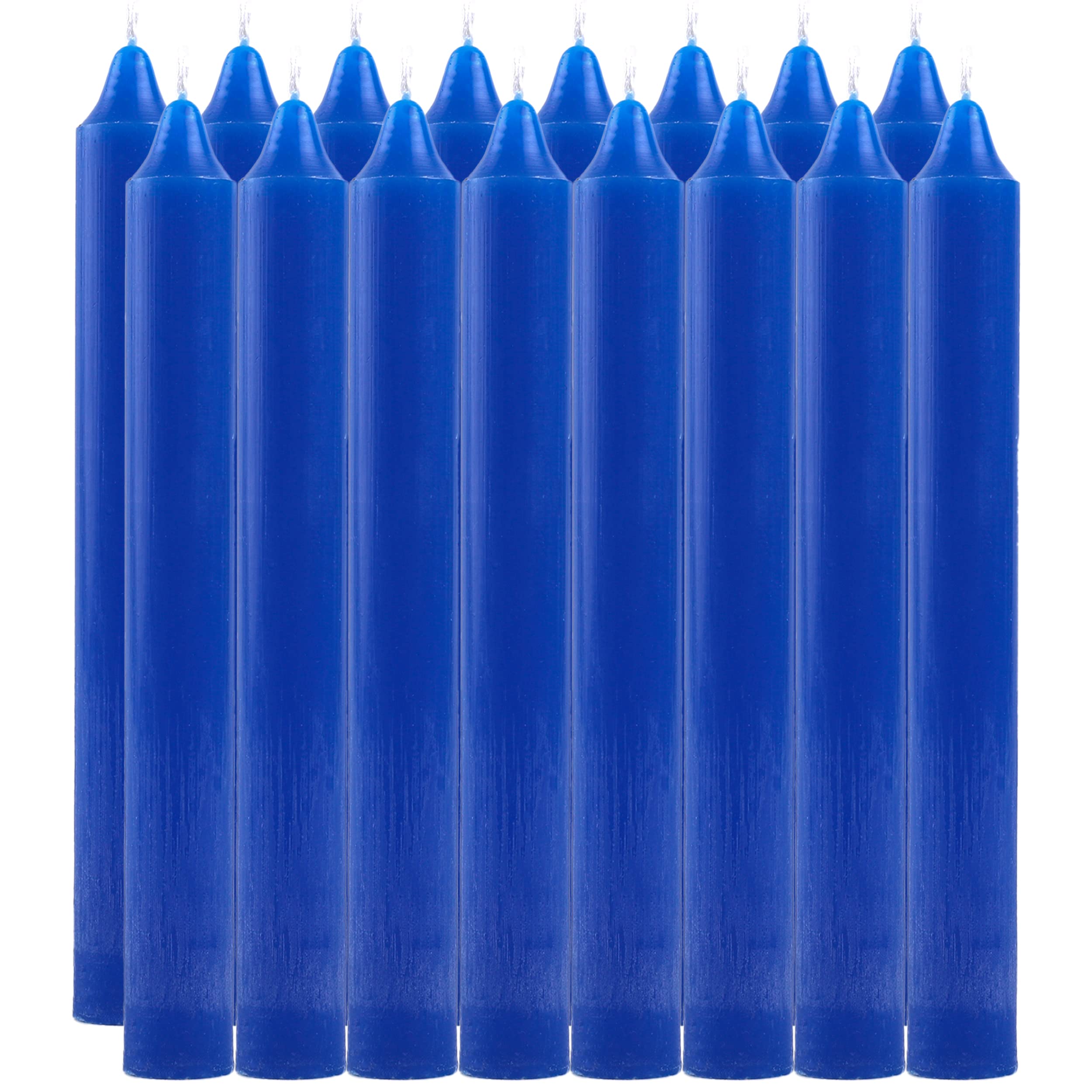 Pack of 16 Pure Paraffin Cylindrical Candles and Cotton Wick, 17.5 cm – Long Lasting, Unscented, Ideal for Decoration, Rituals and Events – Blue