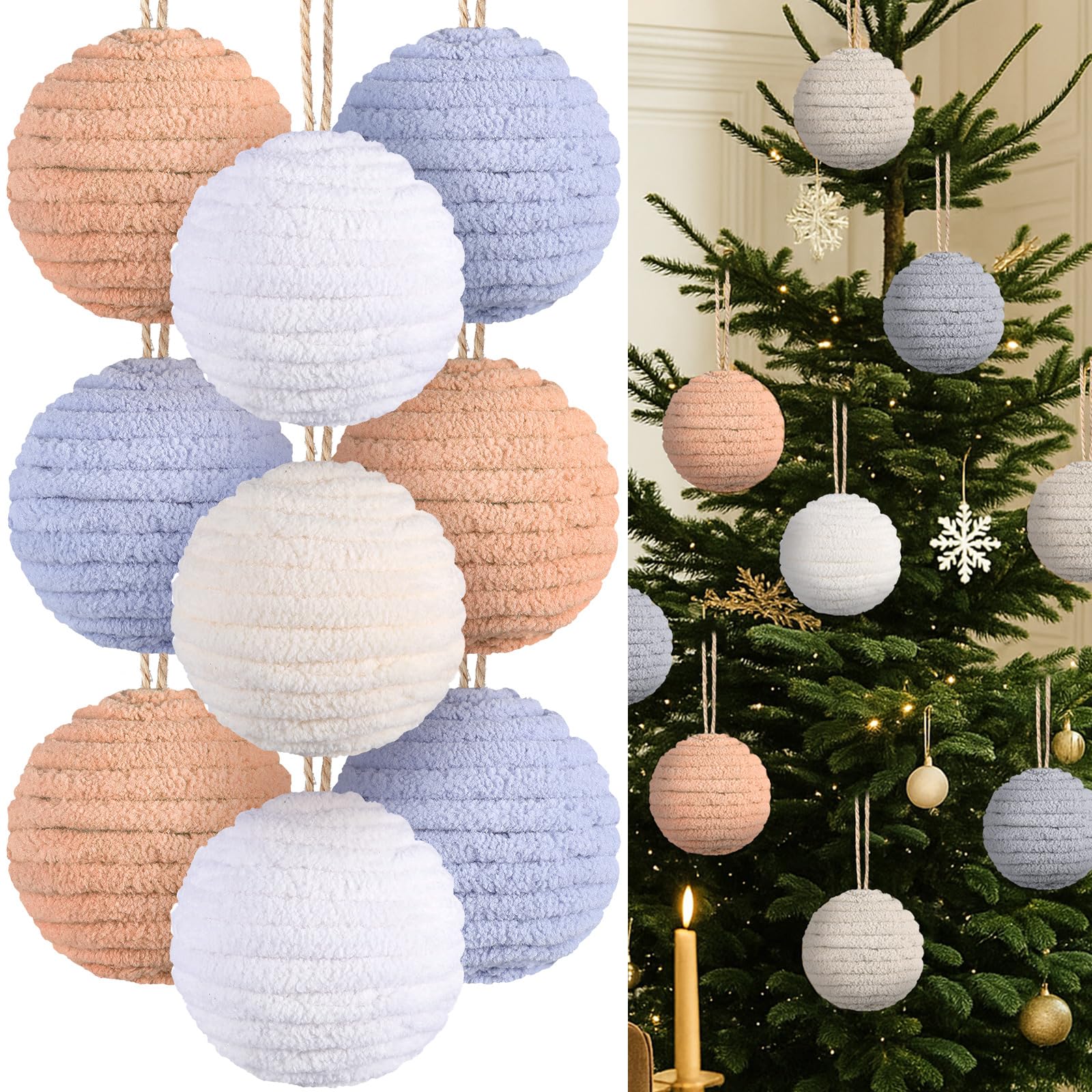 Photo 1 of 16 Pcs 2.36 Inches Boho Christmas Balls Ornaments Modern Farmhouse Jute Rope Hanging Balls Burlap Neutral Christmas Tree Ornaments Decor for Xmas Tree Bowl Basket Vase Fillers Home Wreath Holiday