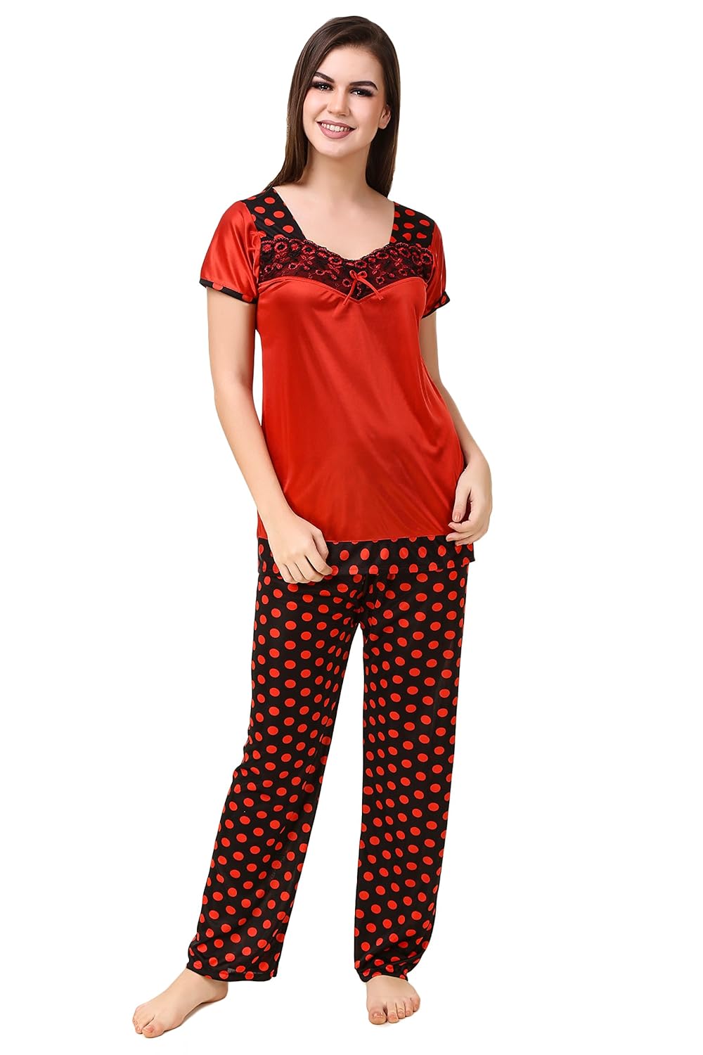 masha women's satin printed night suit