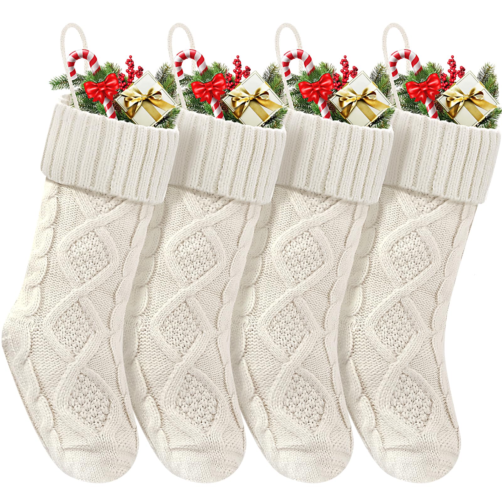 Photo 1 of ***SEE CLERK COMMENTS*** Doitory Christmas Stockings 18 Inches,Long Knitted Socks Christmas Decoration Hanging Stocking Fireplace Xmas Tree Stocking for Home Family?4 White?