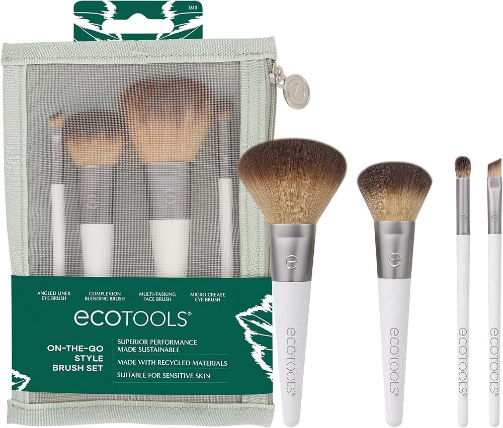 EcoTools On-The-Go Makeup Brush Kit 5 Piece Travel Set Synthetic Bristles
