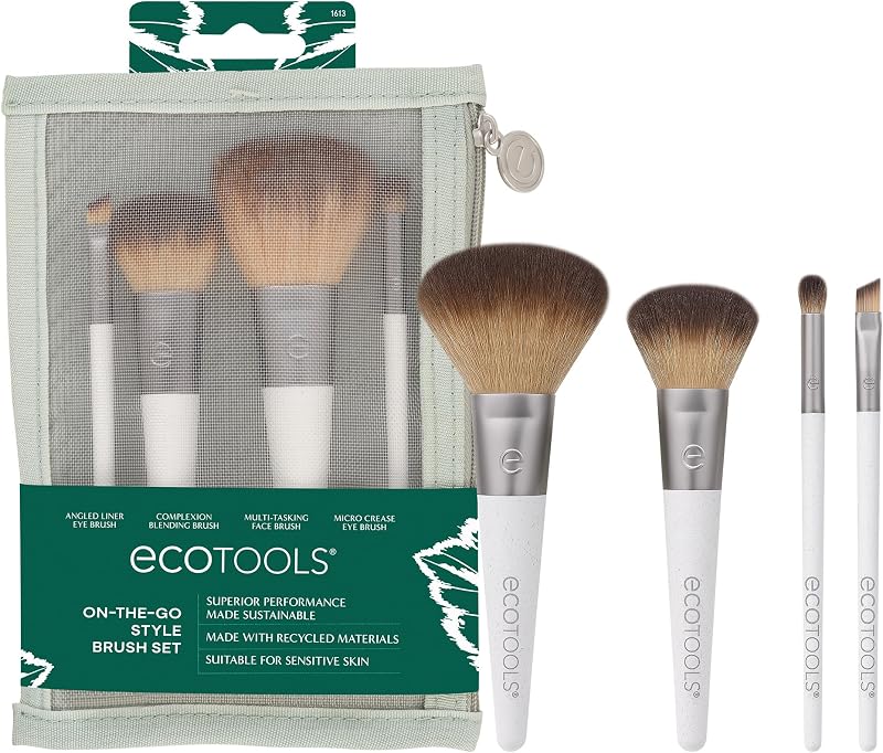 EcoTools On-The-Go Makeup Brush Kit 5 Piece Travel Set Synthetic Bristles