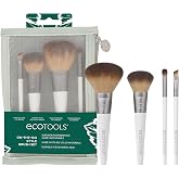 EcoTools On-The-Go Makeup Brush Kit, Travel Makeup Brush Set | Easy touch-ups anywhere with travel makeup brushes for face and eyes, mini makeup brushes with synthetic hair, plus brush bag