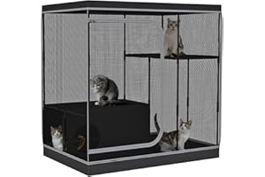 DINMO Large Cat Cage, Cat Enclosure Indoor with Litter Box, Cat Playpen for Adult Cats, Kittens & Small Animals, Multi-Level Kennel, Pet Playpen with Waterproof Floor, Black