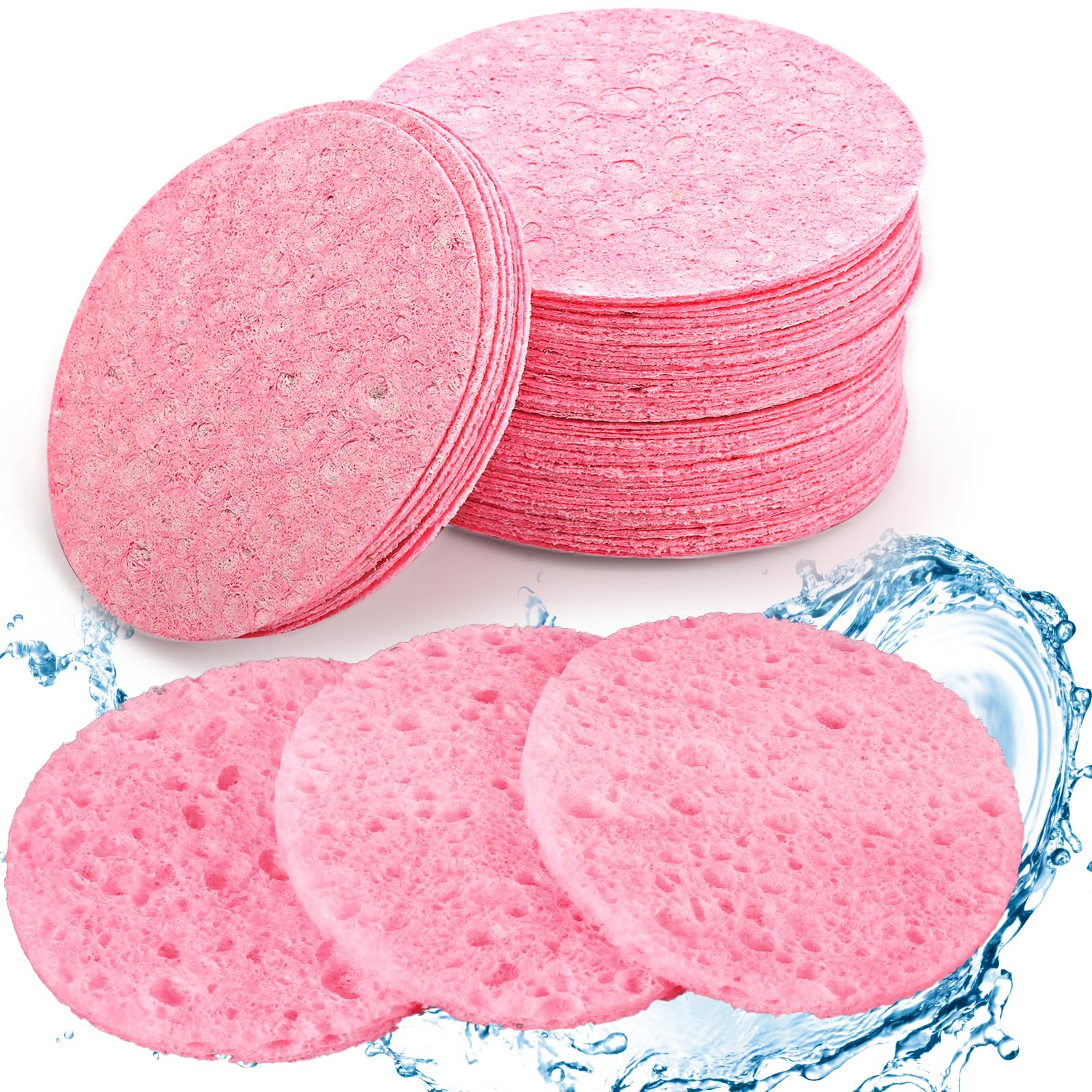 50 Count Compressed Facial Sponges for Washing Face Sponges Exfoliator Sponge for Skincare Routine and Makeup Remove (Pink)