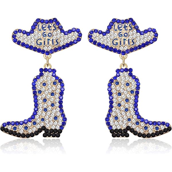 Blue Cowgirl Boots Western Cowgrl Boot Earrngs Handmade Beaded Country Cowboy Boot Drop Dangle Earrngs For Women Christmas Cowgirl