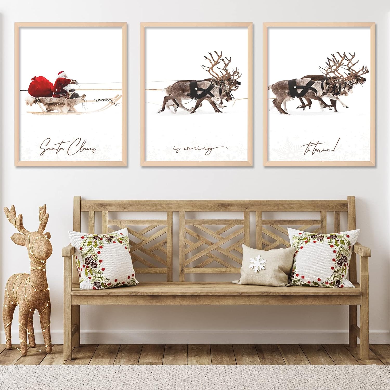 Wall Décor - AnyDesign 3Pcs Christmas Wall Art Prints 13x17in Santa Claus Reindeer with Sleigh Art Poster Decor Large Aesthetic Xmas Posters Room Decor for Gallery Living Room Bathroom Wall Decor(UNFRAMED)