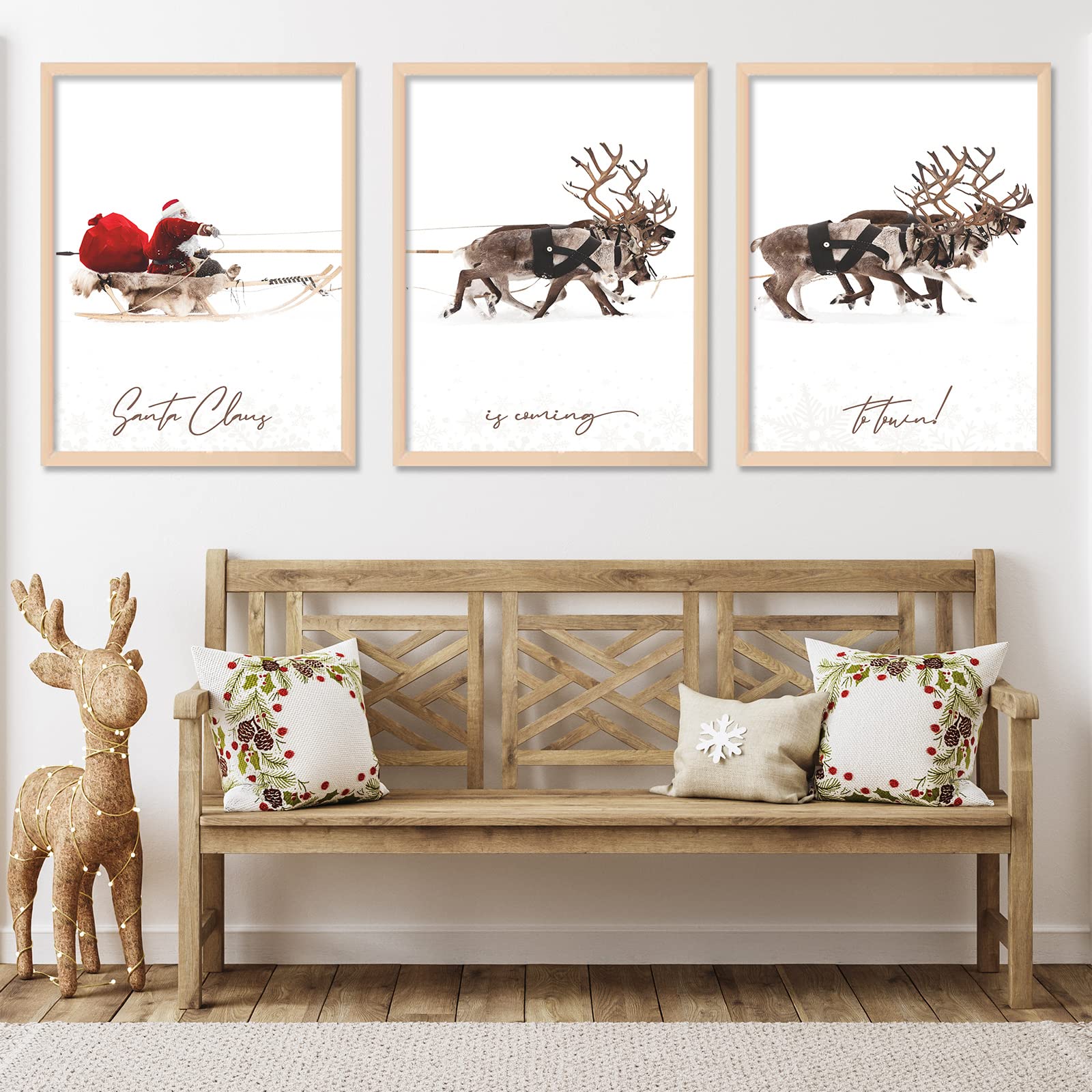 AnyDesign 3 Pcs Christmas Wall Art Prints 13x17in Santa Claus Reindeer with Sleigh Art Poster Decor for Gallery, Living Room, Bathroom Wall Decor (UNFRAMED)