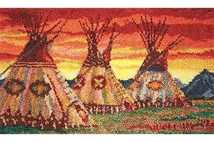 YAKOLECI Latch Hook Kits for Adults, Color Printed DIY Crafts Needlework Arts Rug Sewing Carpet for Home Decoration Festival Gift 23.6"X15.8" (Indian Tent)