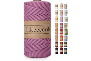 LIKEECORDS Braided Cotton Cord 3mm×109 Yards Natural Macrame Cotton Cord Bohemia Macrame Rope for Handmade Plant Hangers Wall (Purple)