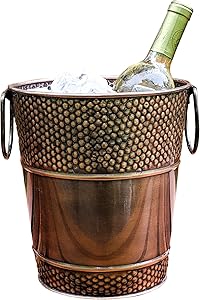 BREKX Berkshire Copper Finish Galvanized Wine Bucket, Rust-Resistant and Leak-Proof Ice and Drink Holder with Handles, 5 Quarts