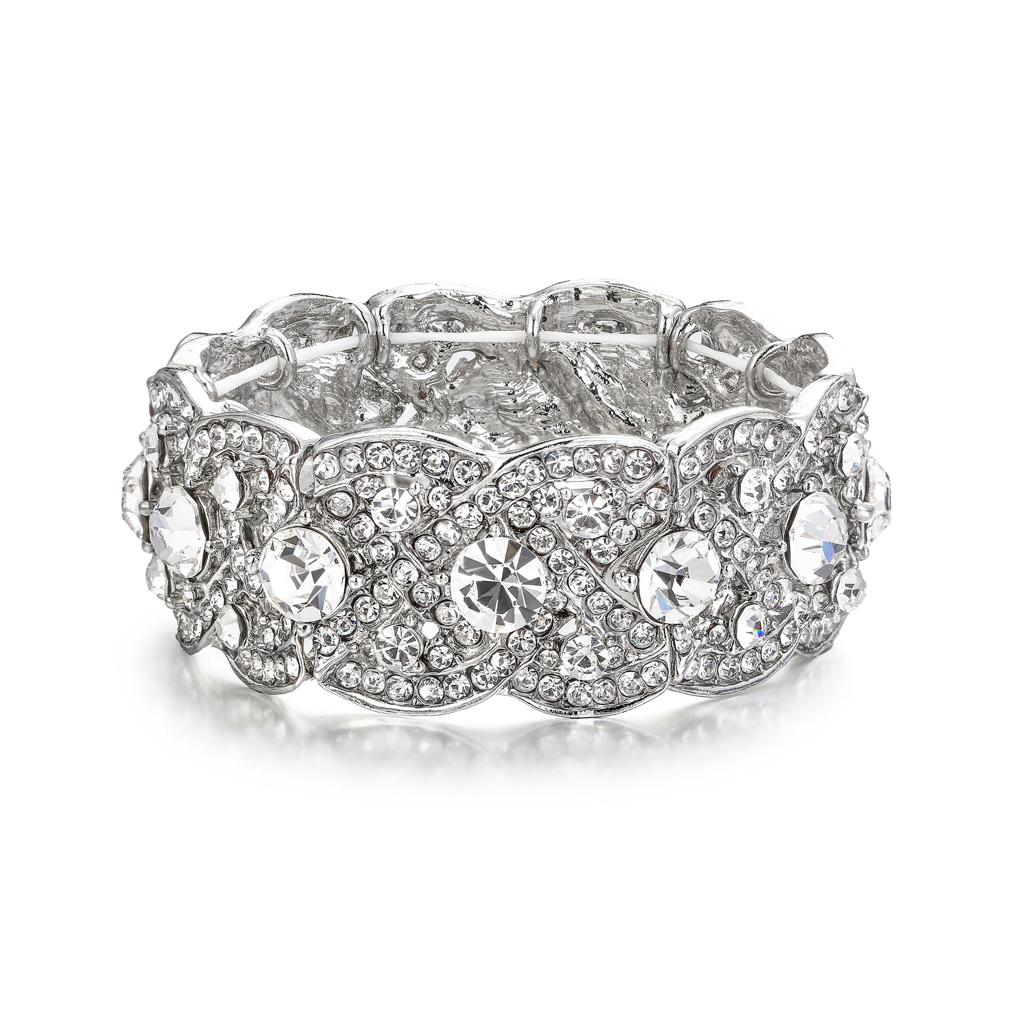 Ever Faith Austrian Crystal Wedding Art Deco Elastic Stretch Bracelet Clear Silver-Tone