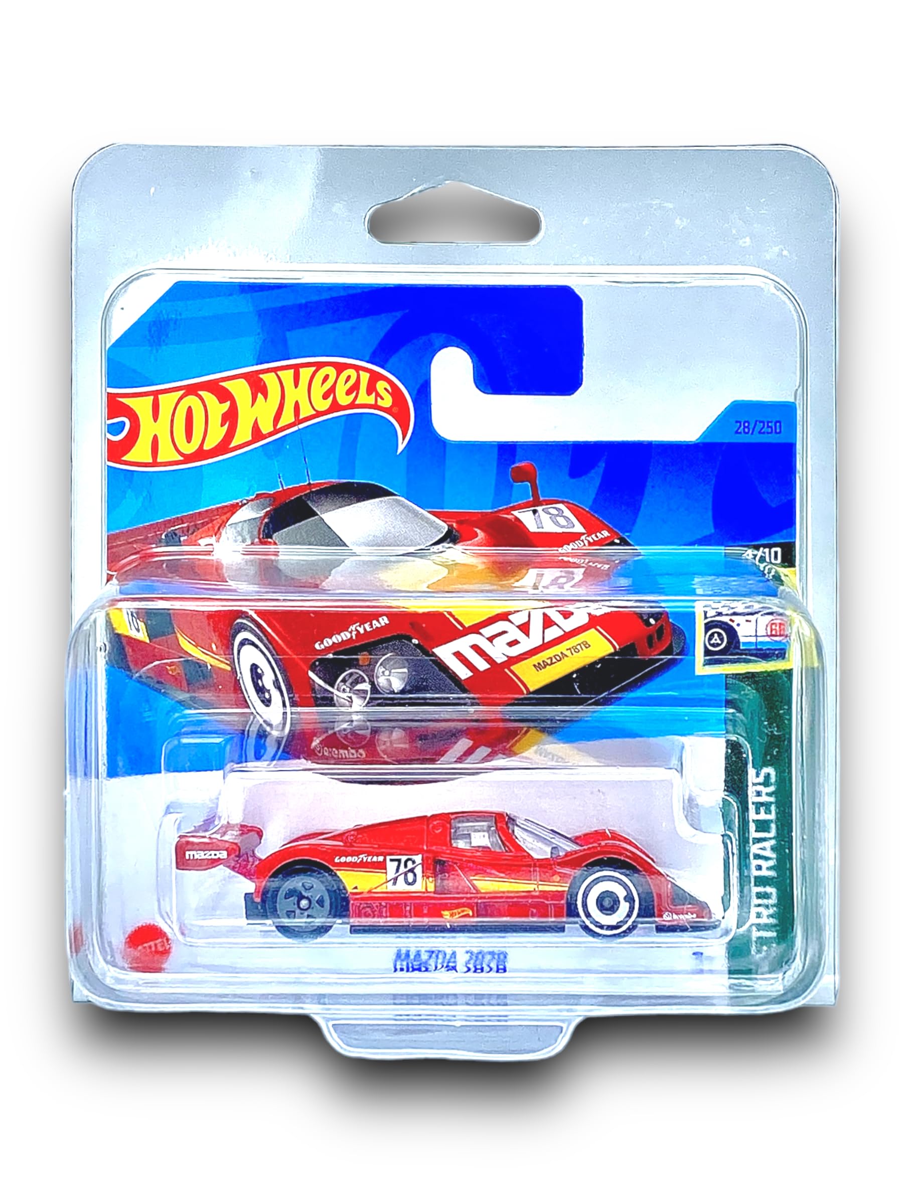 Hot Wheels Mazda 787B (Red & Yellow) 4/10 Retro Racers - 2023-28/250 (Short Card) - COMES IN A KLAS CAR KEEPER PROTECTIVE COLLECTORS CASE - HKJ79