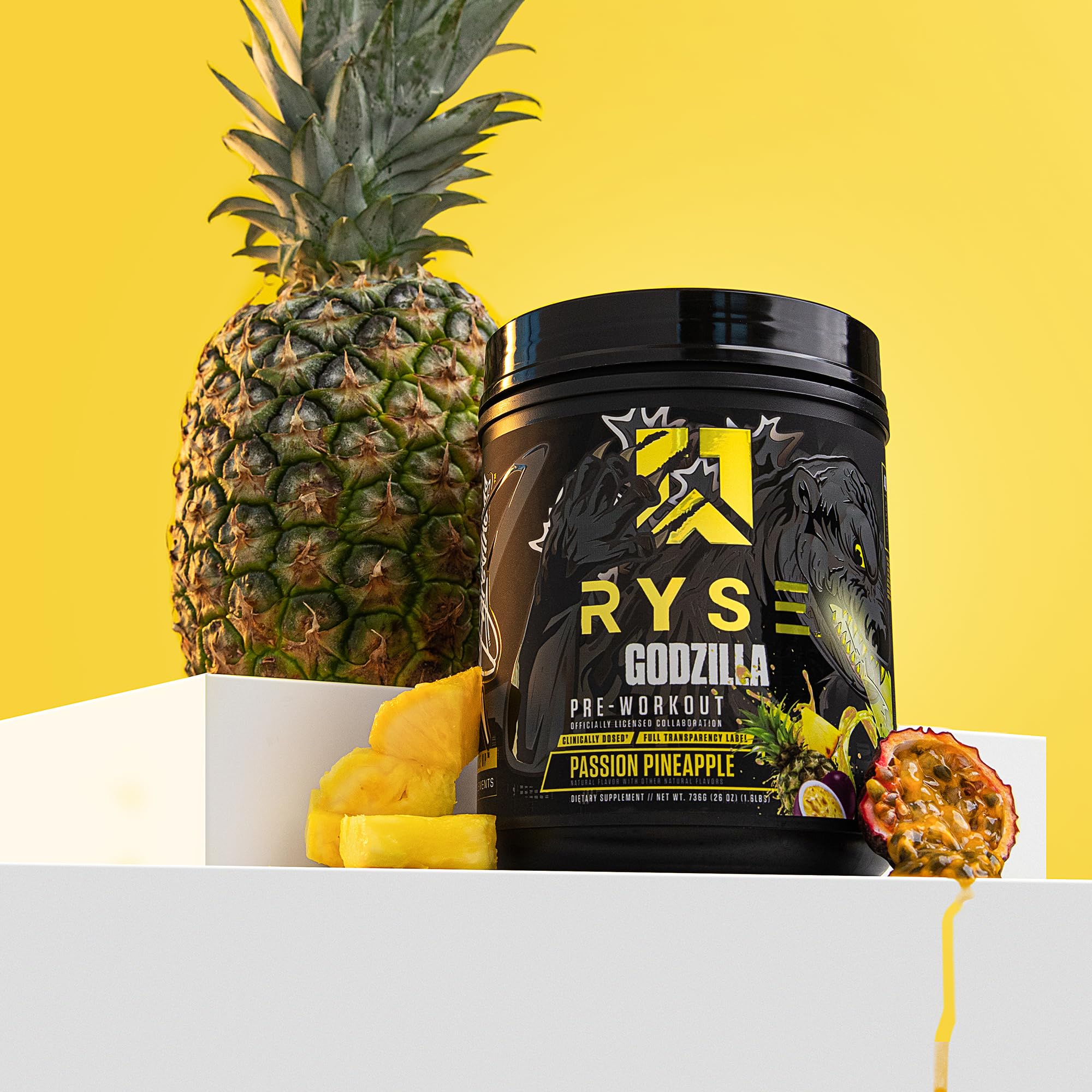 RYSE Godzilla X Noel Deyzel Pre Workout Powder - Passion Pineapple - 400mg Caffeine, High Stim Pre-Workout for Men & Women with Citrulline & Beta Alanine - Energy, Pump & Focus - 20/40 Servings
