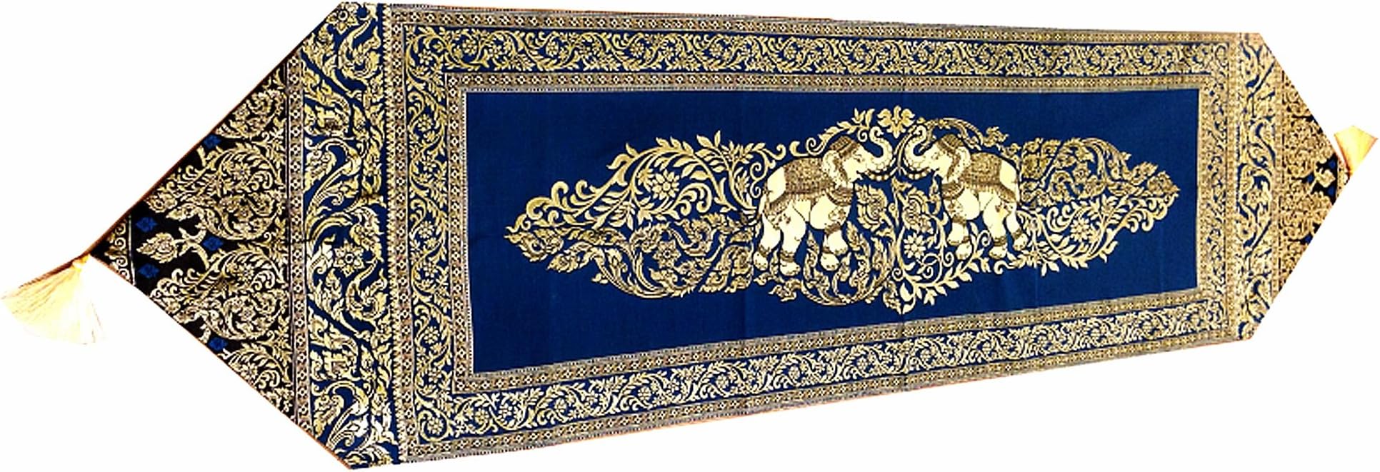 HOME DECORATIVE THAI SILK TABLE/BED RUNNER (PERSIAN BLUE ELEPHANT)