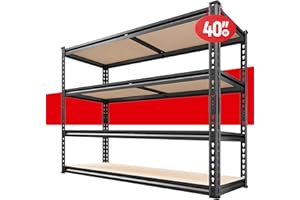 REIBII 40" W Garage Shelving 2000LBS Storage Shelves Adjustable Metal Shelving Heavy Duty 4 Tier Garage Shelves 60" H Metal Shelves for Closet Pantry Kitchen Warehouse 40" W × 20''D × 60''H