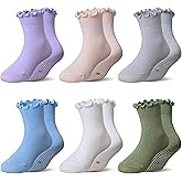 Eocom Toddler Ruffle Socks Baby Girls Non Slip Frilly Dress Cotton Grips Socks 6 Pairs