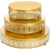 Youeon Gold Round Cake Stand Set of 3, 12/10/8 Inch Metal Hollow Cake Pedestals with Low Feet, Dessert Display Stands for Wedding, Birthday, Party, Anniversary &amp; Holiday Entertaining