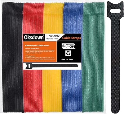 Oksdown 100 Pack Reusable Color Cable Ties 5 Colors Adjustable Hook Loop