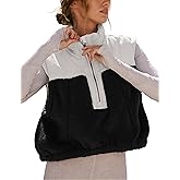 Yeokou Women Fleece Sherpa Vest Cropped Half Zip Sleeveless Warm Fuzzy Contrast Color Outwear Vest Kangaroo Pocket