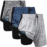 Ultra Performance 3 Pack Mens 2 in 1 Athletic Running Shorts 7 inch Inseam Workout Gym Compression Shorts for Men