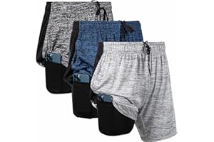 Ultra Performance 3 Pack Mens 2 in 1 Athletic Running Shorts 7 inch Inseam Workout Gym Compression Shorts for Men