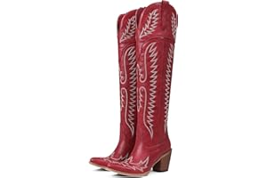 CELNEPHO Cowboy Boots For Women Over The Knee Western Boots With Classic Embroidered Chunky Heel Slip On Zipper Square Toe Fashion Cowgirl Thigh High Boots For Women