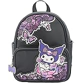 AI ACCESSORY INNOVATIONS Hello Kitty Kuromi Mini PU Backpack Purse, Kawaii Shoulder Bag with Epoxy Filled Metal Bow w/Skull Charm, 10.5 Inch, Anime Travel Bag, Faux Leather