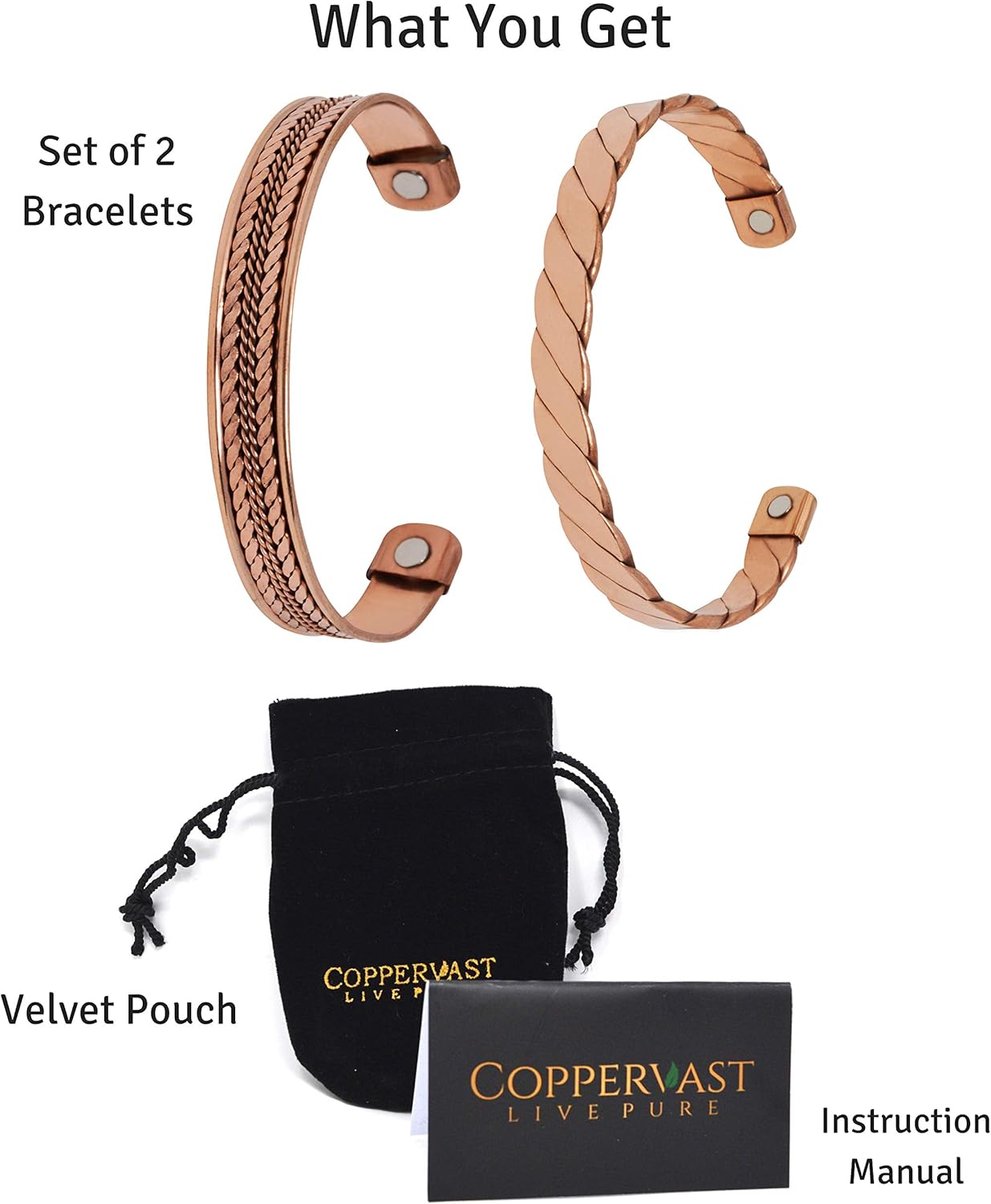 Copper Bracelets for Arthritis - Therapy Magnetic Bracelets for Men and Women with Powerful Magnets Effective and Natural Relief for Joint Pain and Arthritis Set of 2 (Twisted with Inlay): Clothing