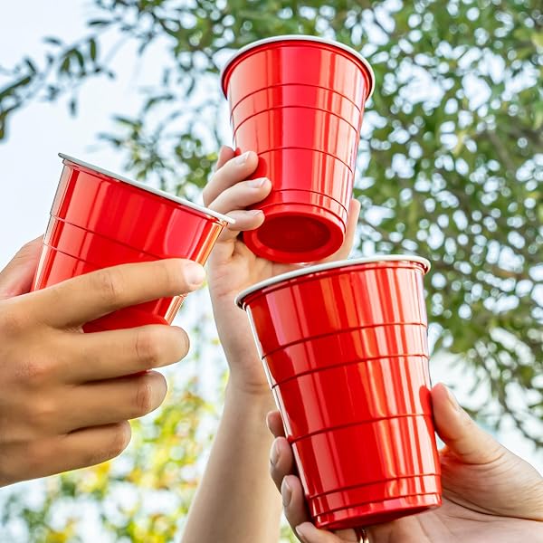 AMAZON BASICS STURDY DISPOSABLE PLASTIC PARTY CUPS FOR COLD DRINKS, RED, 18OZ, 50 COUNT, BPA-FREE
