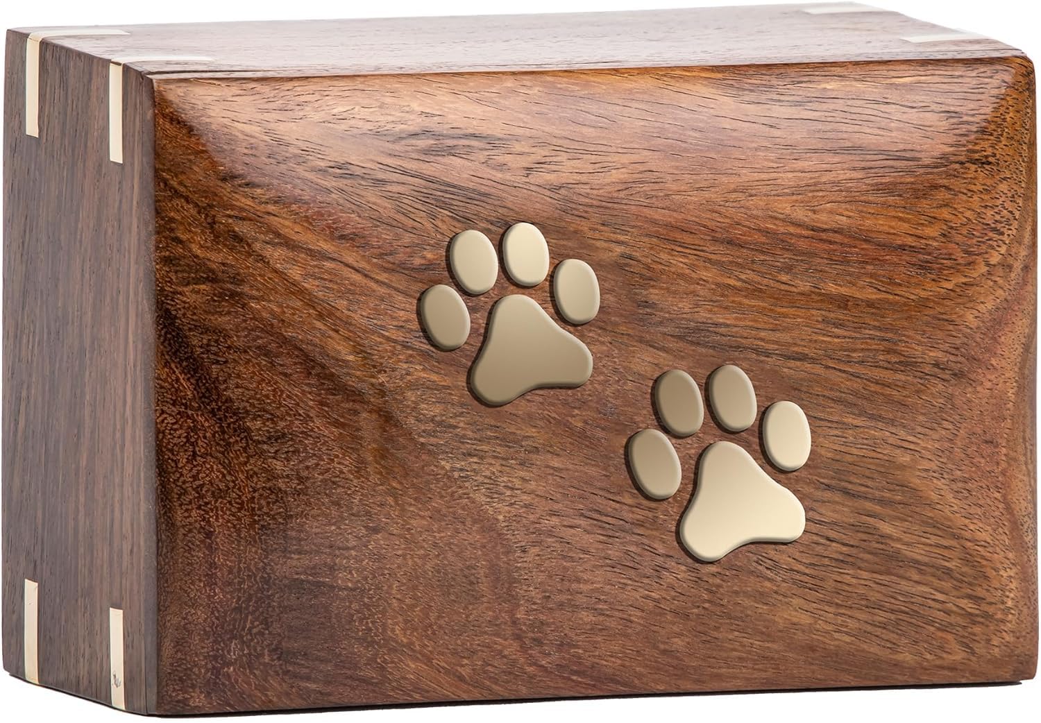 leatherooze Pet Urns for Dogs Ashes - Rosewood Dog Urn for Ashes Handcrafted - Paws Inlaid Cremation Pet urn for Cats - Decorative Wooden Box Keepsake Urn (Two Paws)