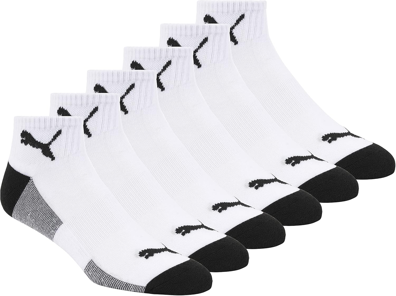 PUMA mens 6 Pack Quarter Crew running socks, White/Black, 10 1 US
