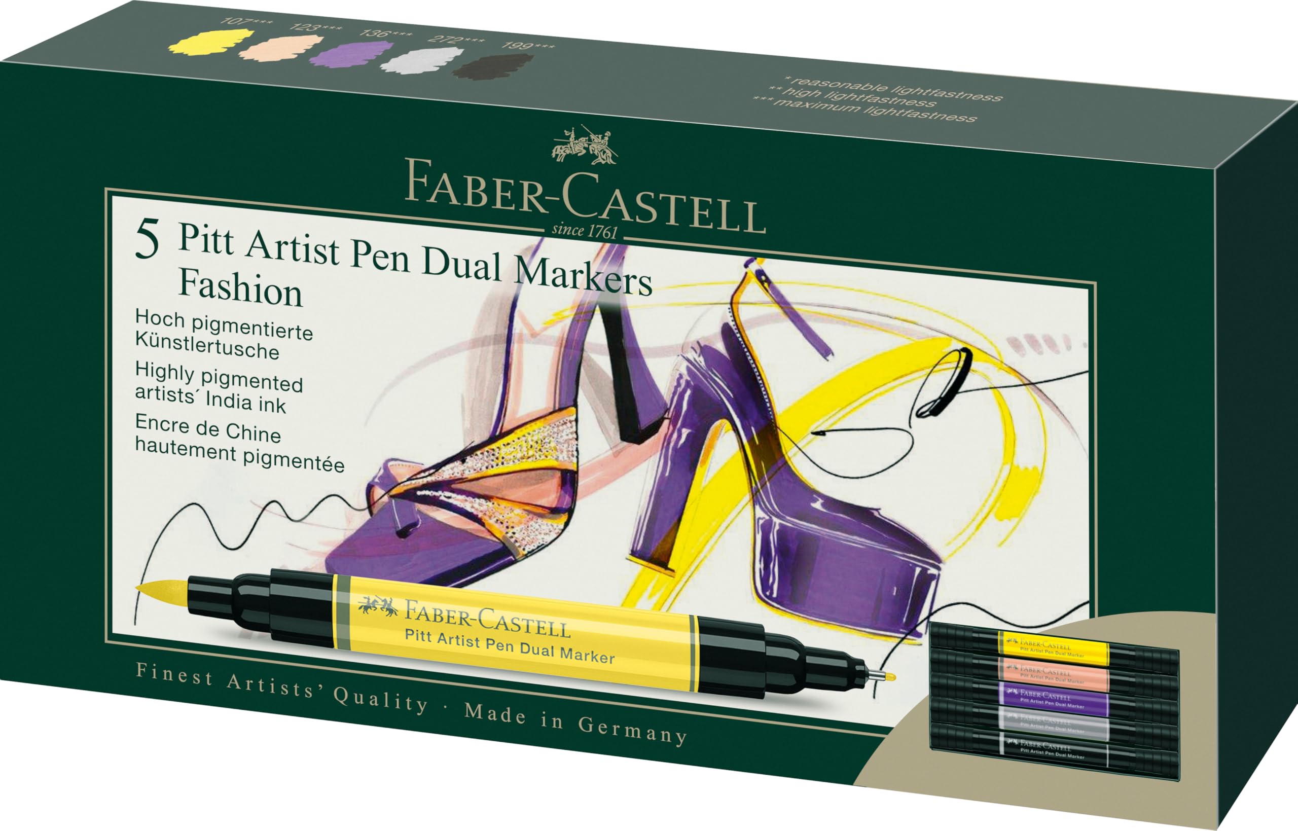 Faber-Castell Pitt Artist Pen Dual Marker Fashion Wallet of 5, Coloured Marker Pens, Drawing, Home Office, Art, Colouring