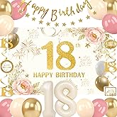 18th Birthday Decorations for Girls, Cream 18 Balloon Numbers Girl Happy 18th Birthday Banner Backdrop, 18 Year Old Party Decorations for Her Dusty Pink Gold Nude Balloons Streamers Party Supplies