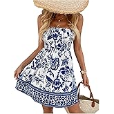 Floerns Women's Floral Strapless Tube Dress Shirred Vacation Boho A Line Dresses